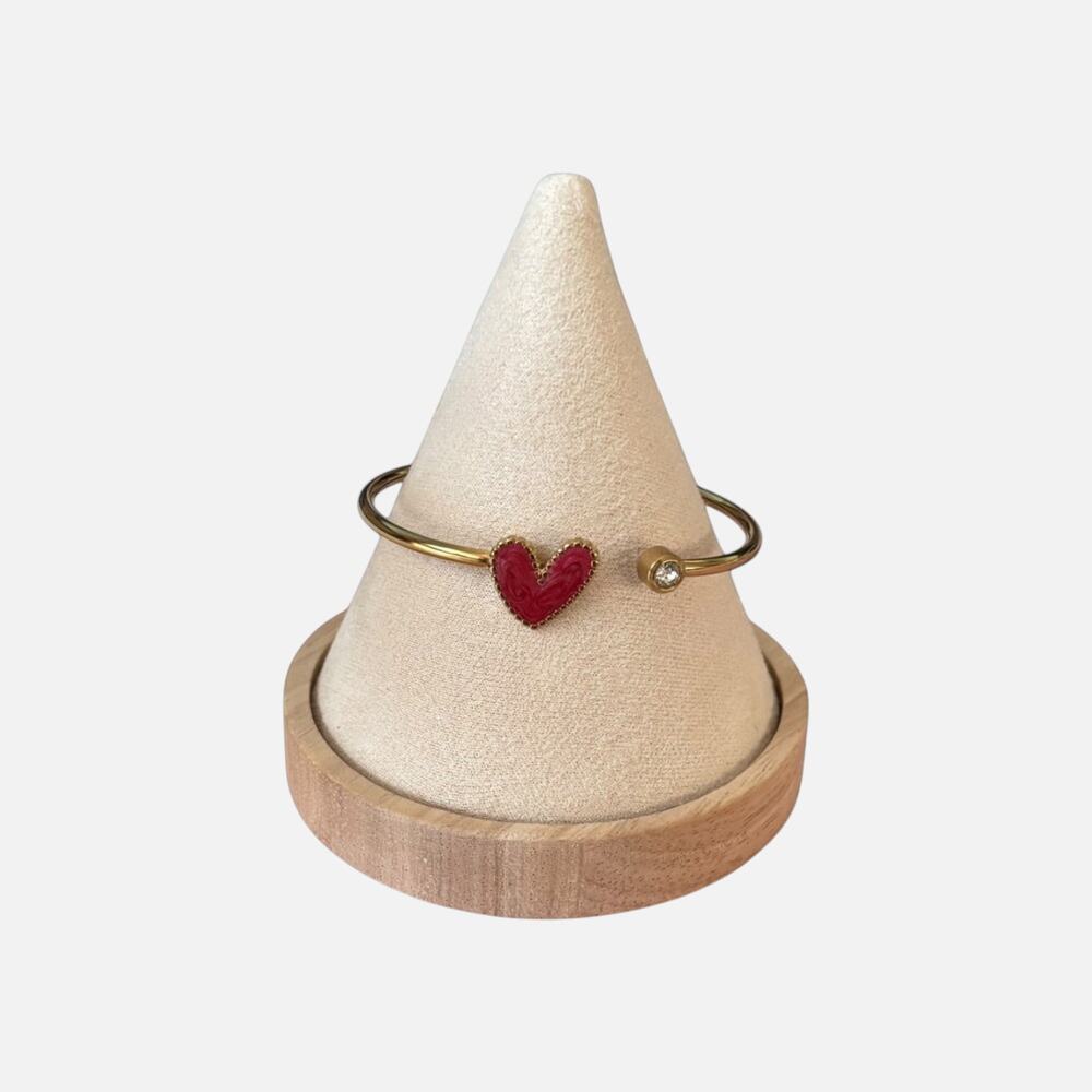 Dark Pink Heart Open Cuff Bracelet